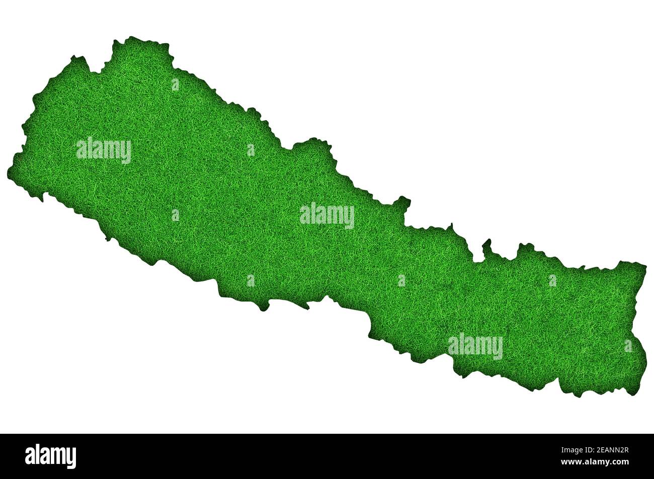 Map of Nepal on green felt Stock Photo