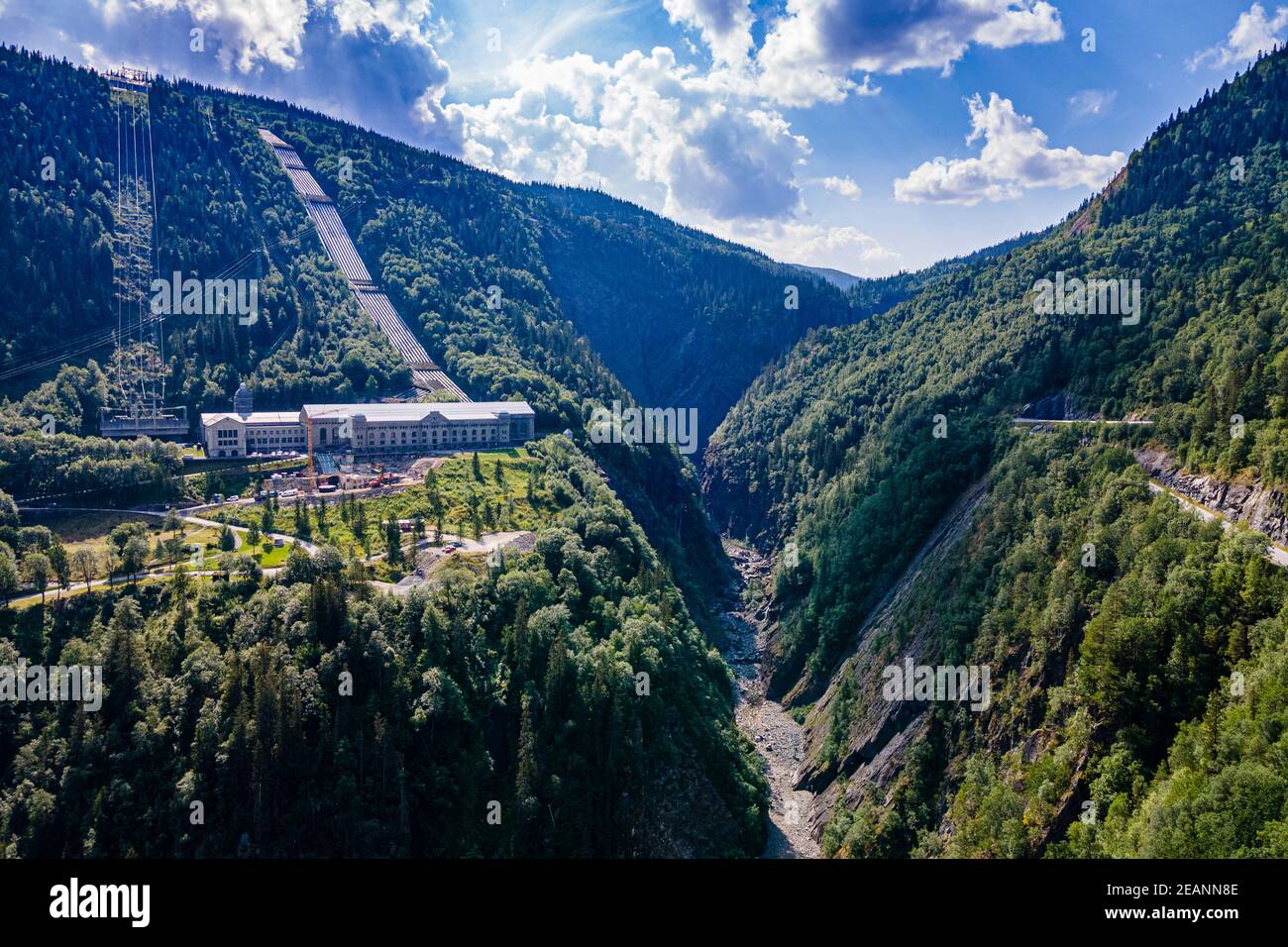 Aerial of the Hydroelectric power station, Rjukan-Notodden Industrial Heritage Site, UNESCO World Heritage Site, Vestfold and Telemark, Norway Stock Photo
