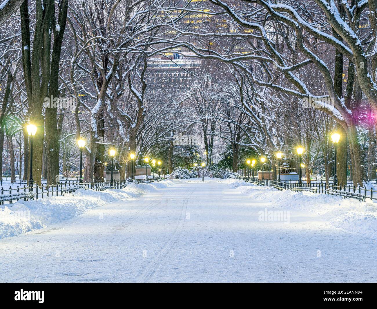 The Mall in Central Park, New York City after snow storm Stock Photo ...
