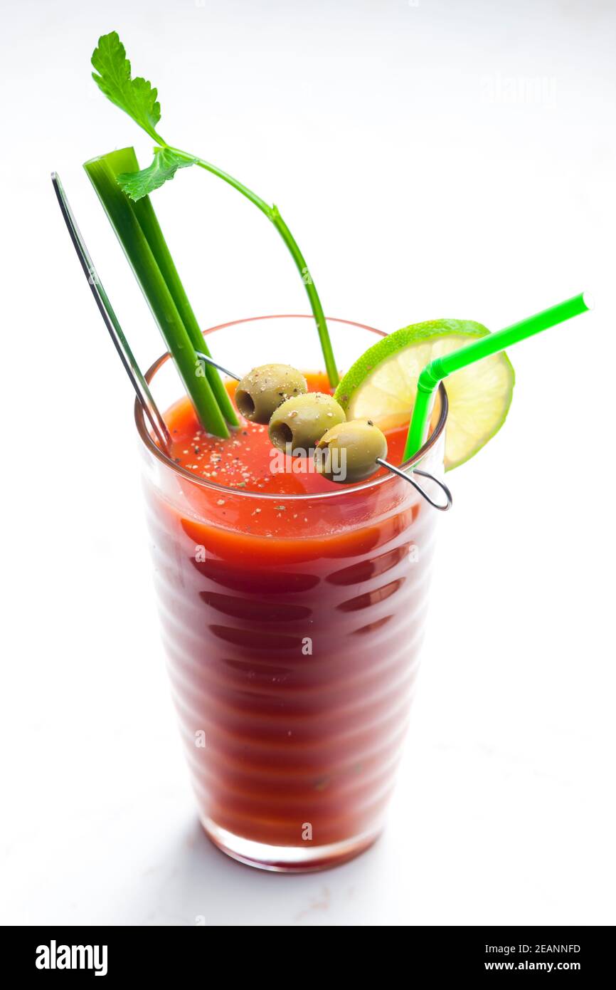 bloody mary cocktail made of tomato juice and alcohol Stock Photo
