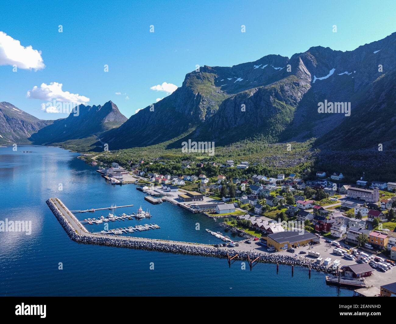 Aerial of Gryllefjord, Senja, Senja scenic road, Norway, Scandinavia, Europe Stock Photo