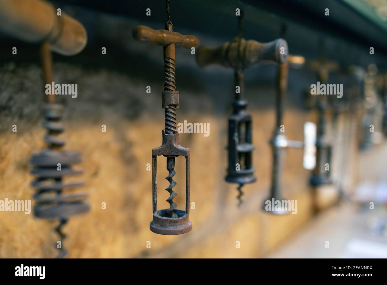 Collection of old corkscrew in Eger, Hungary Stock Photo