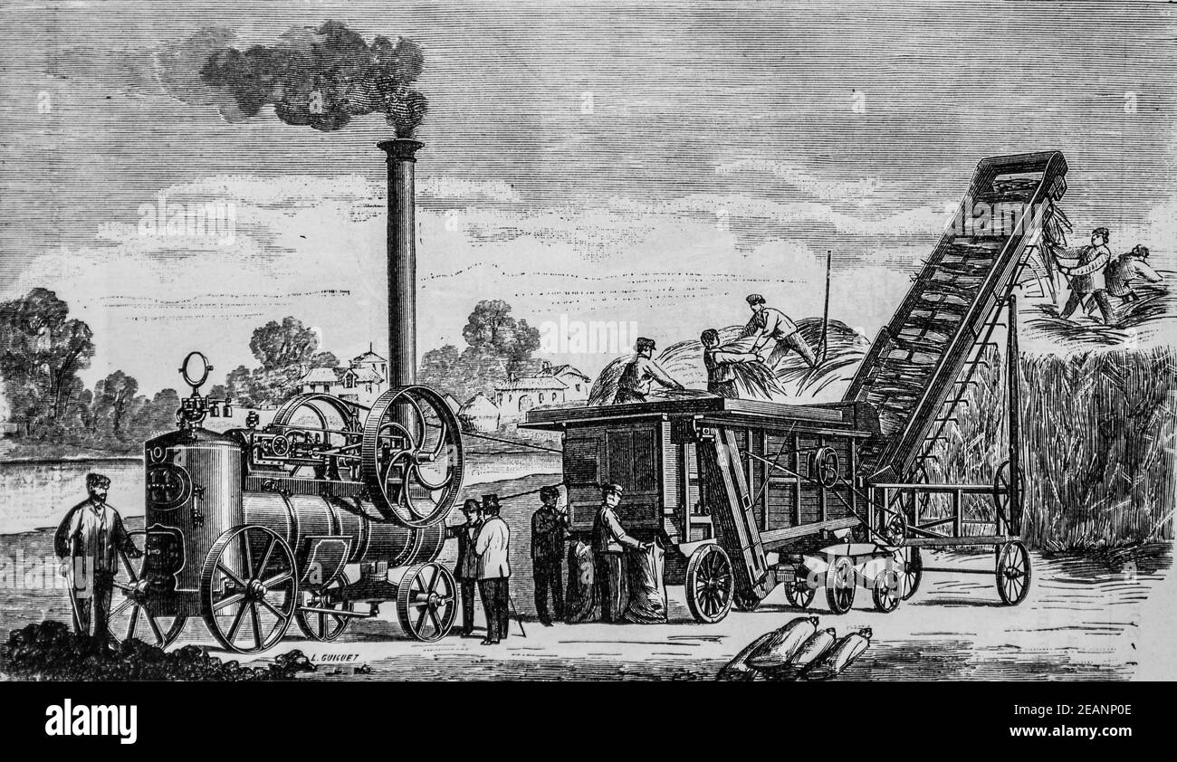 machine a battre agricole, album agenda industriel,1882,editeur imprimerie  tolmer Stock Photo - Alamy