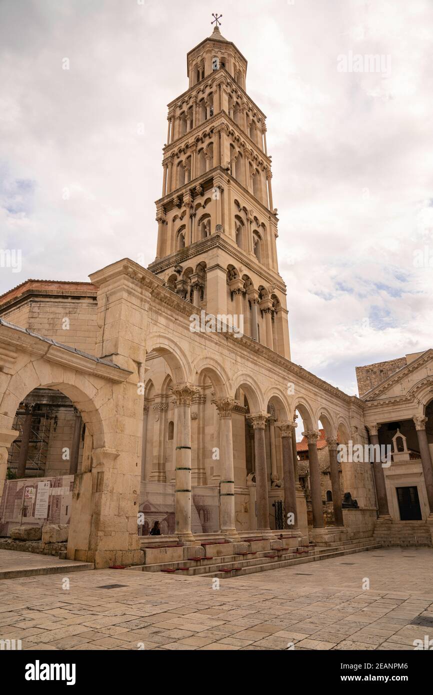 Saint Domnius Bell Tower in old historic downtown, UNESCO World Heritage Site, Split, Croatia, Europe Stock Photo
