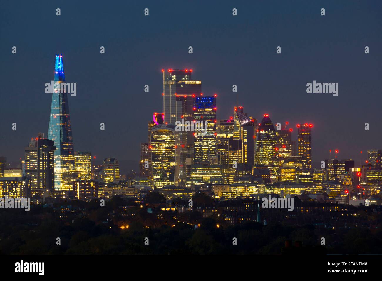 London cityscape from Crystal Palace at dusk, London, England, United Kingdom, Europe Stock Photo