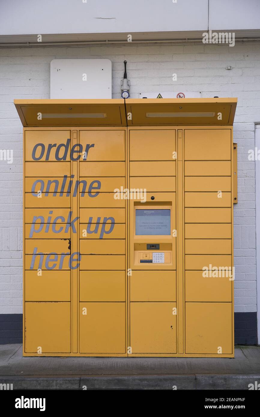 DONCASTER, UK JANUARY 29,, 2021. An Amazon Locker which is a secure