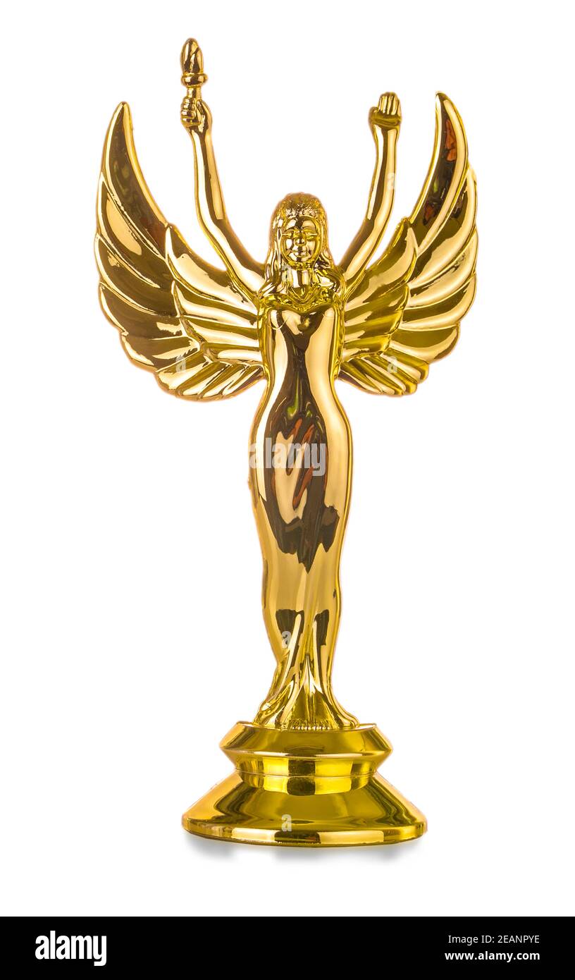Statuette of an award-winning angel on a white background. Stock Photo