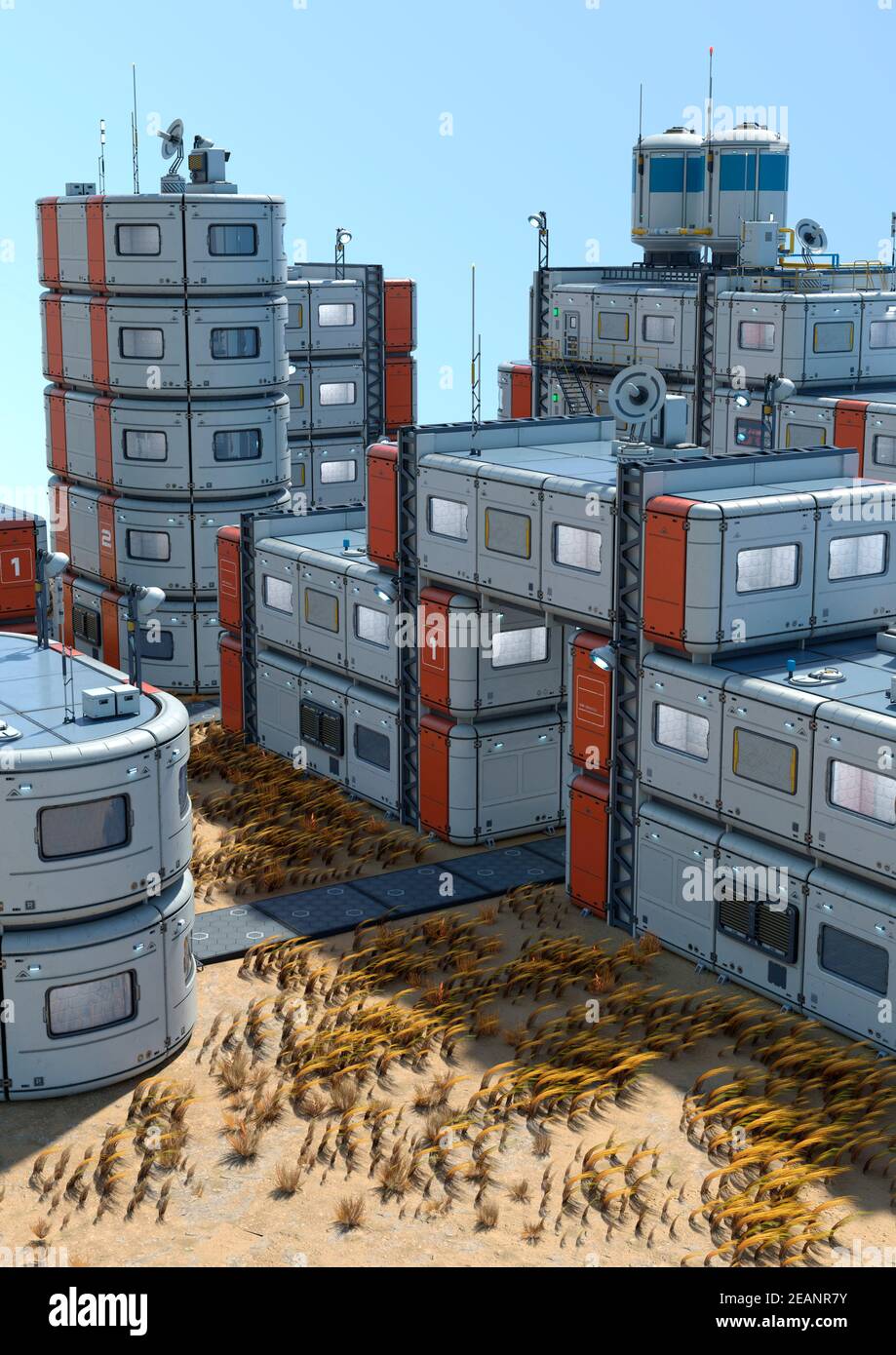 3D Rendering Science Fiction City Stock Photo