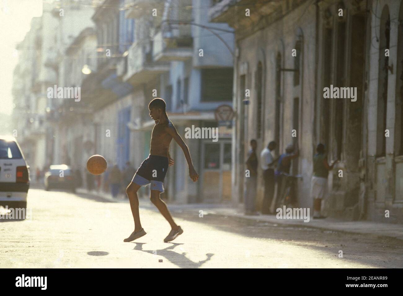 CUBA HAVANA CITY STREET SOCCER Stock Photo