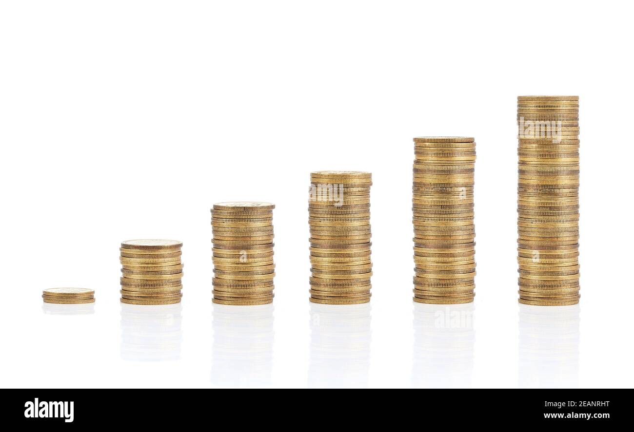 Savings. Investment concept with golden coins. Stock Photo