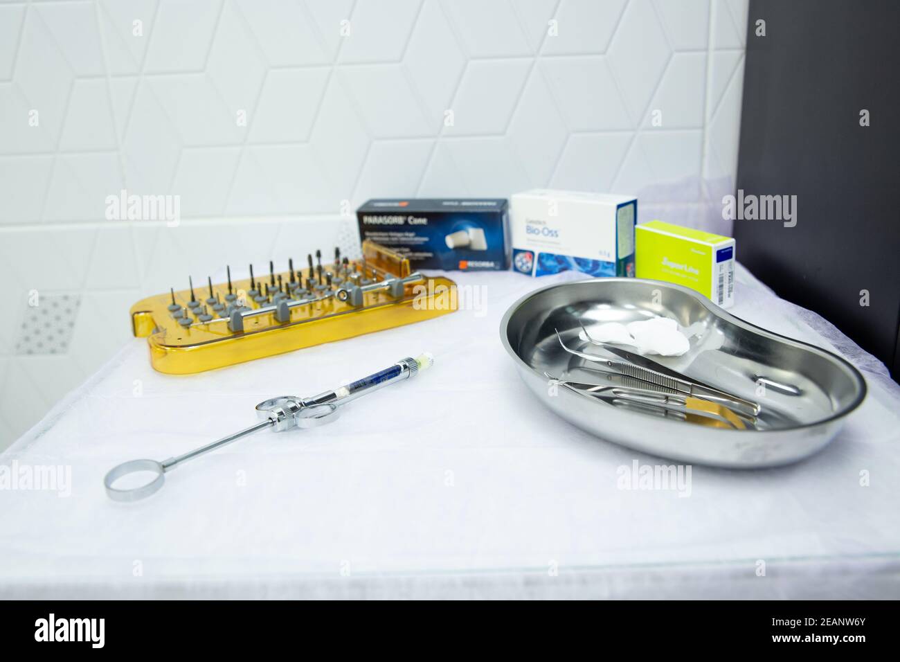 instrument for the dentist, for the treatment and inspection of teeth and braces Stock Photo