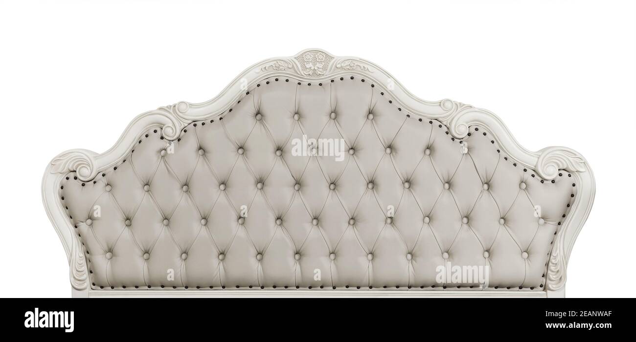 Grey leather bed headboard isolated on white Stock Photo
