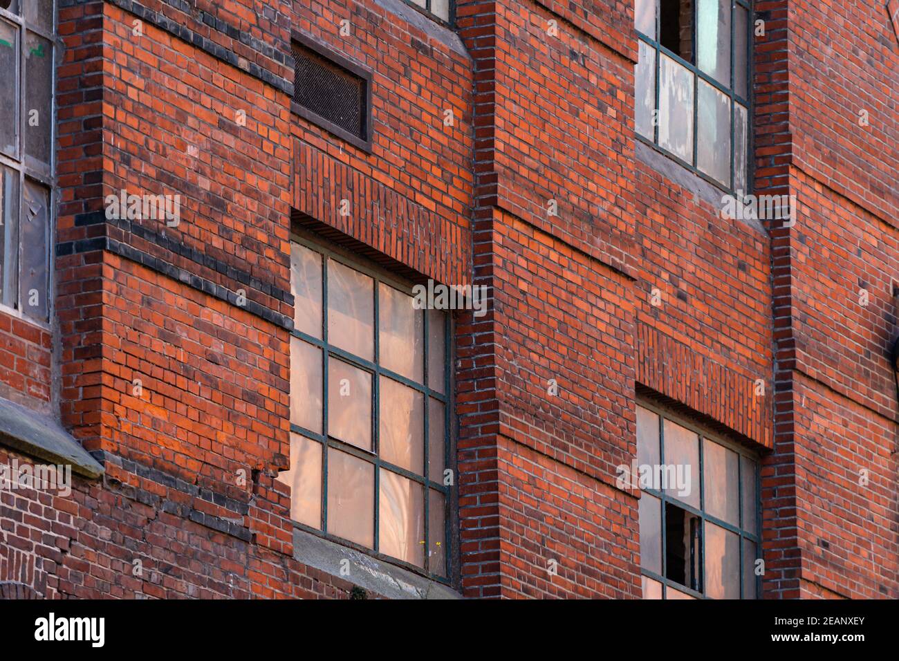 brick wall with windows. Speicherstadt Hamburg. old masonry of the speicherstadt. Stock Photo