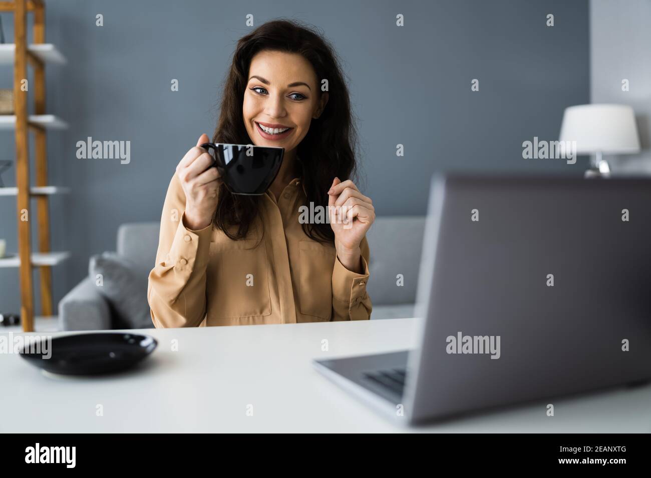 Virtual Coffee Break Online Stock Photo Alamy