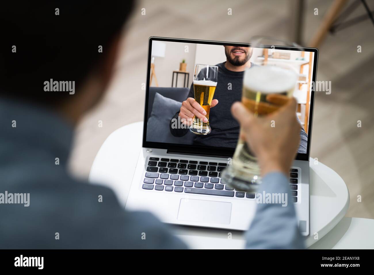 Online Virtual Beer Drinking Party Stock Photo