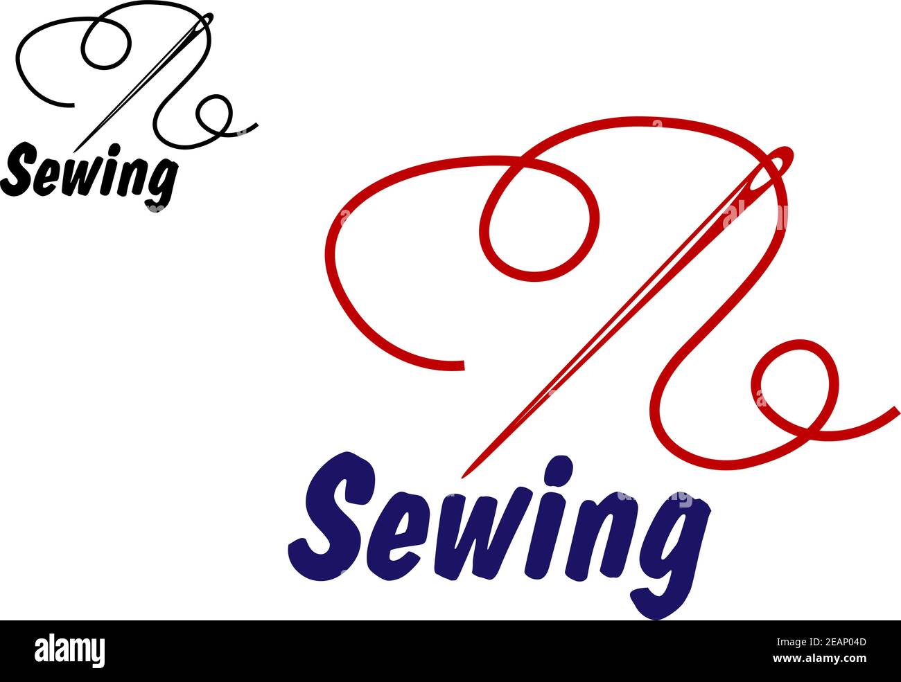Needlework or sewing symbol with needle and thread for sewing
