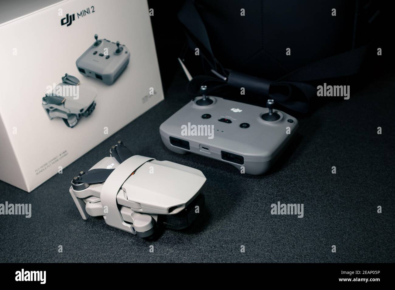 Kiev, Ukraine - February 02, 2021: Dji Mavic Mini 2 drone. New compact ...