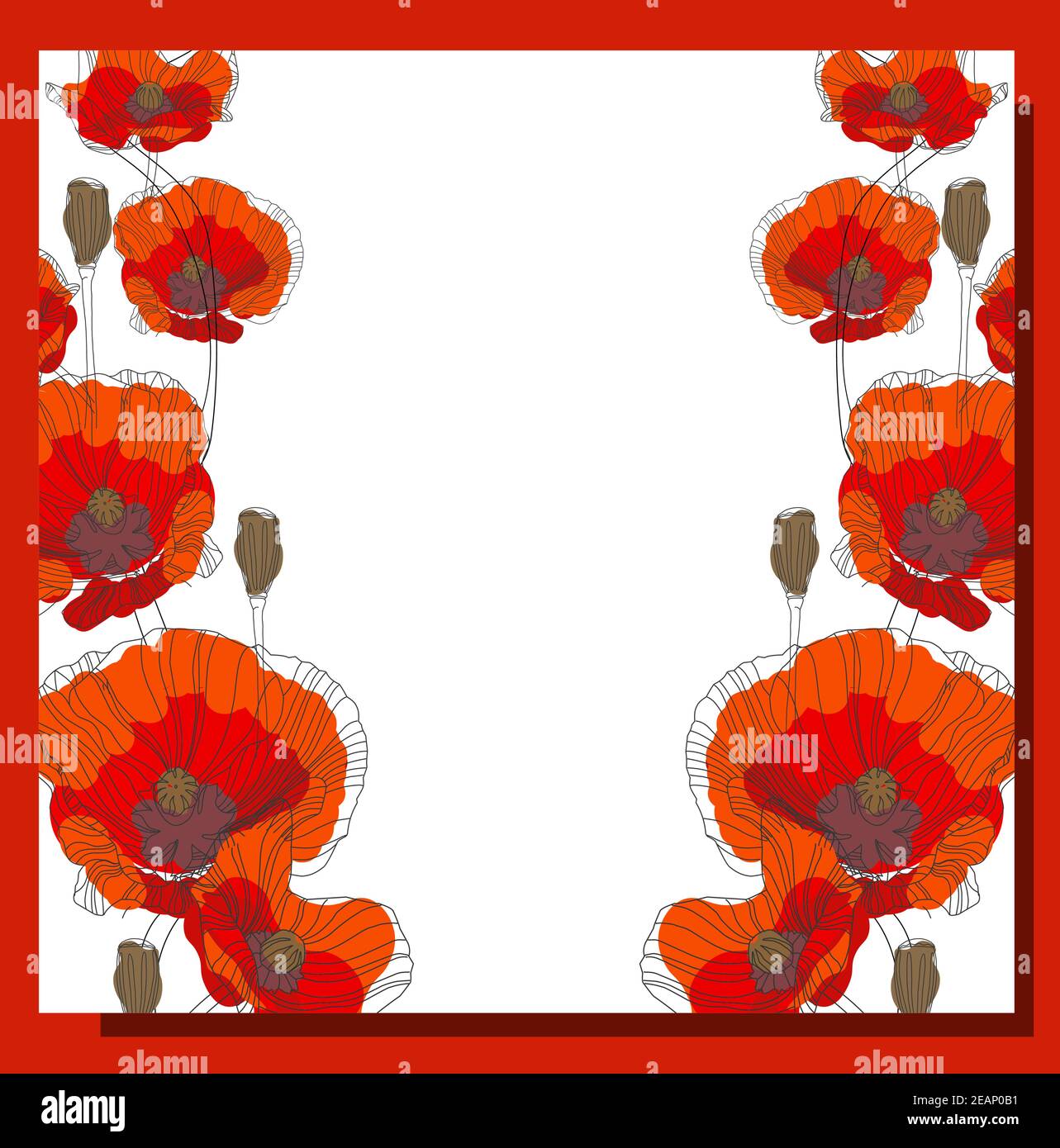 May 9. Banner for Victory Day. Symbolic red poppy on a white background. Vector illustration. Victory day poster. Poppy flower symbol of memory. Secon Stock Vector