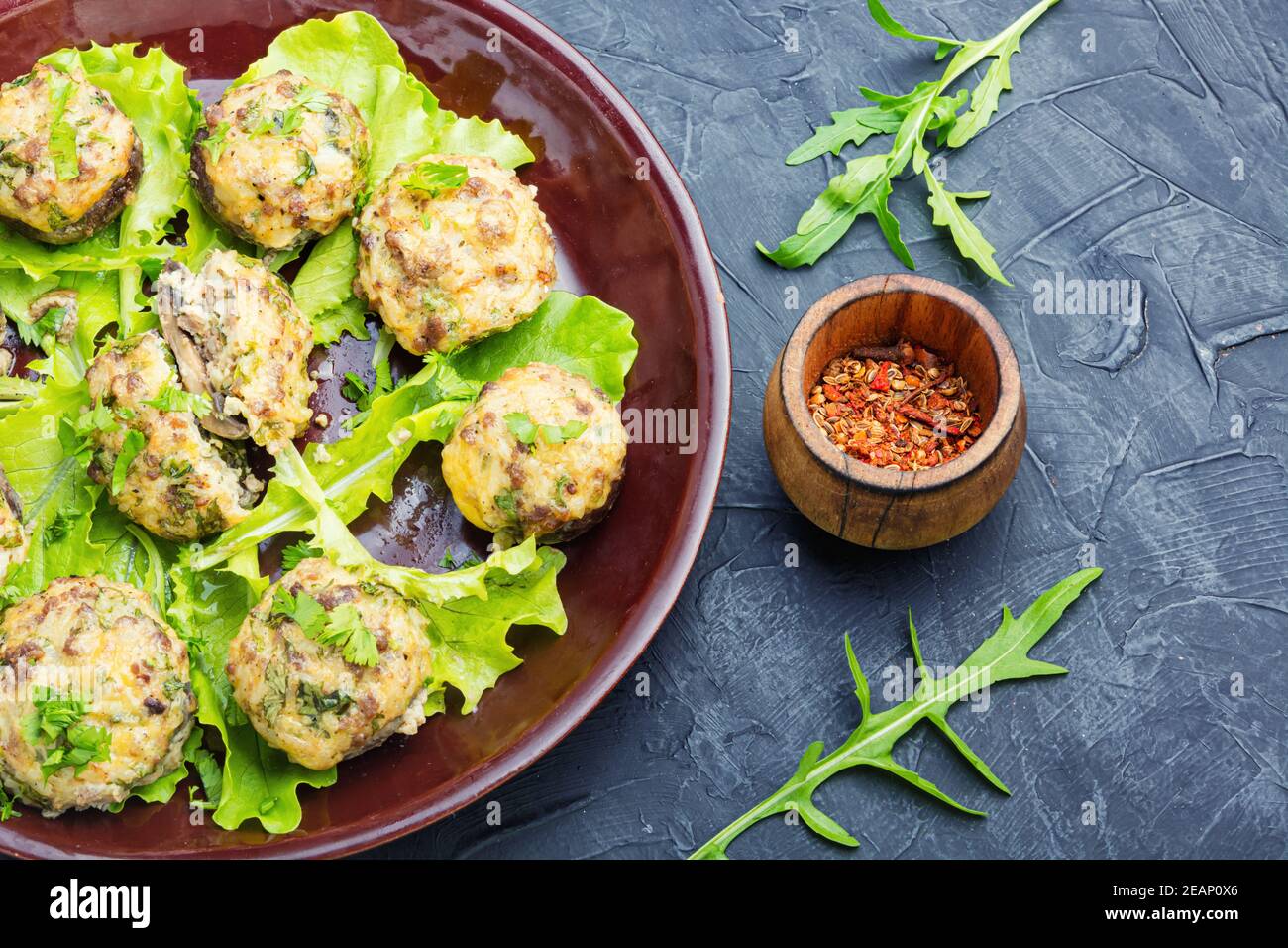 Mushrooms stuffed with meat Stock Photo - Alamy