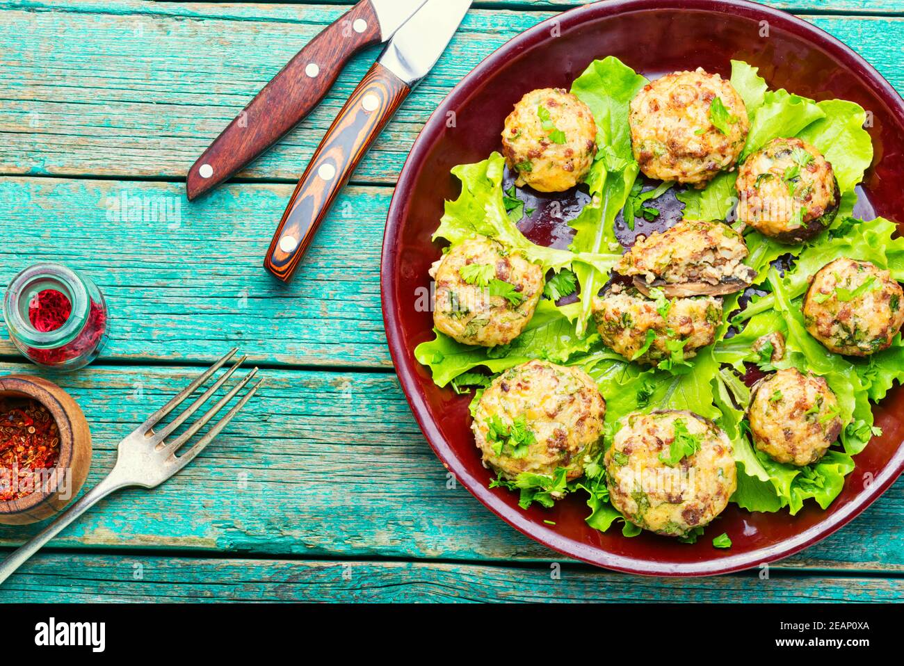 Mushrooms stuffed with meat Stock Photo - Alamy