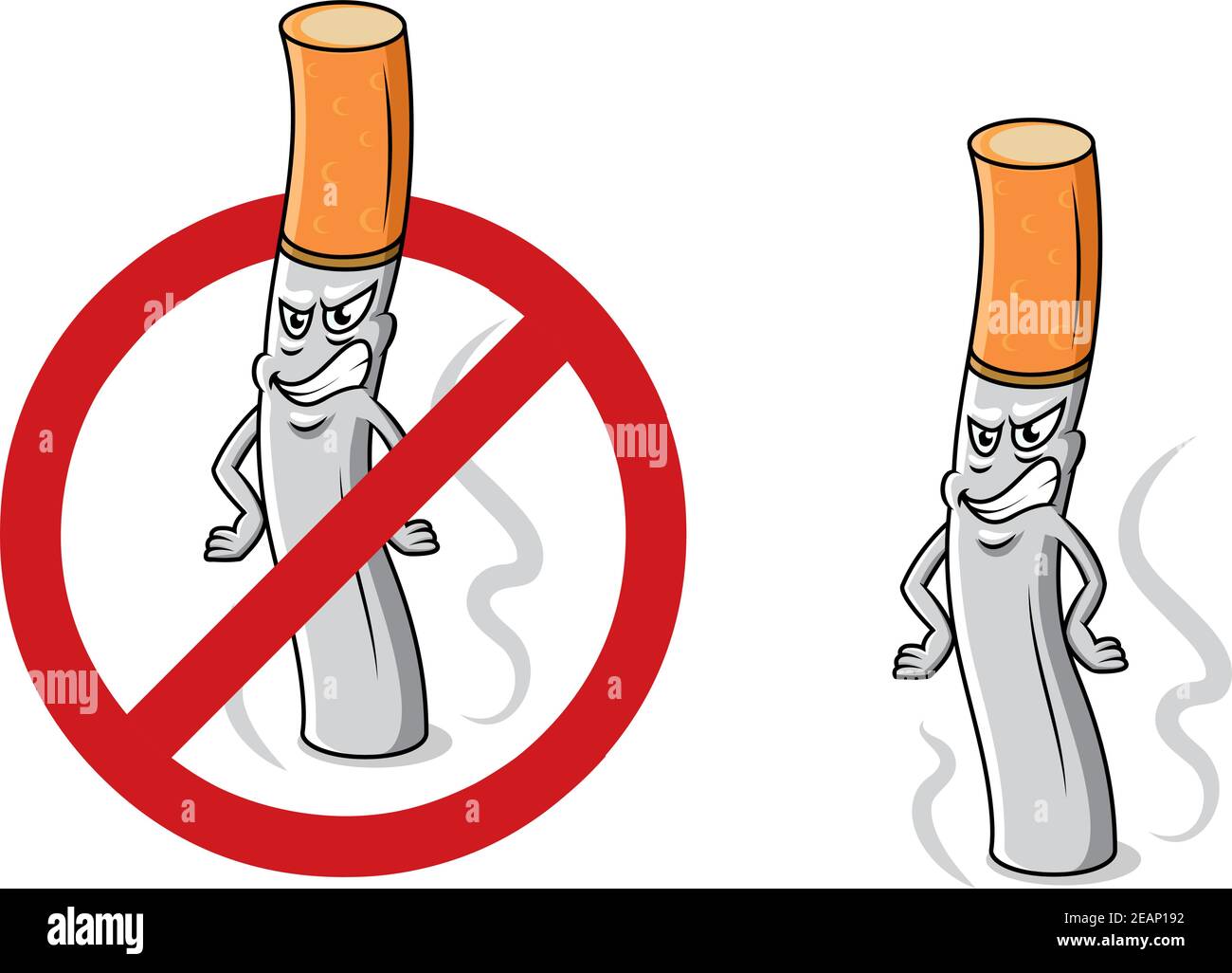 Cartoon angry cigarette butt with smoke, fire and stop sign for  antinicotine and healthcare design Stock Vector Image & Art
