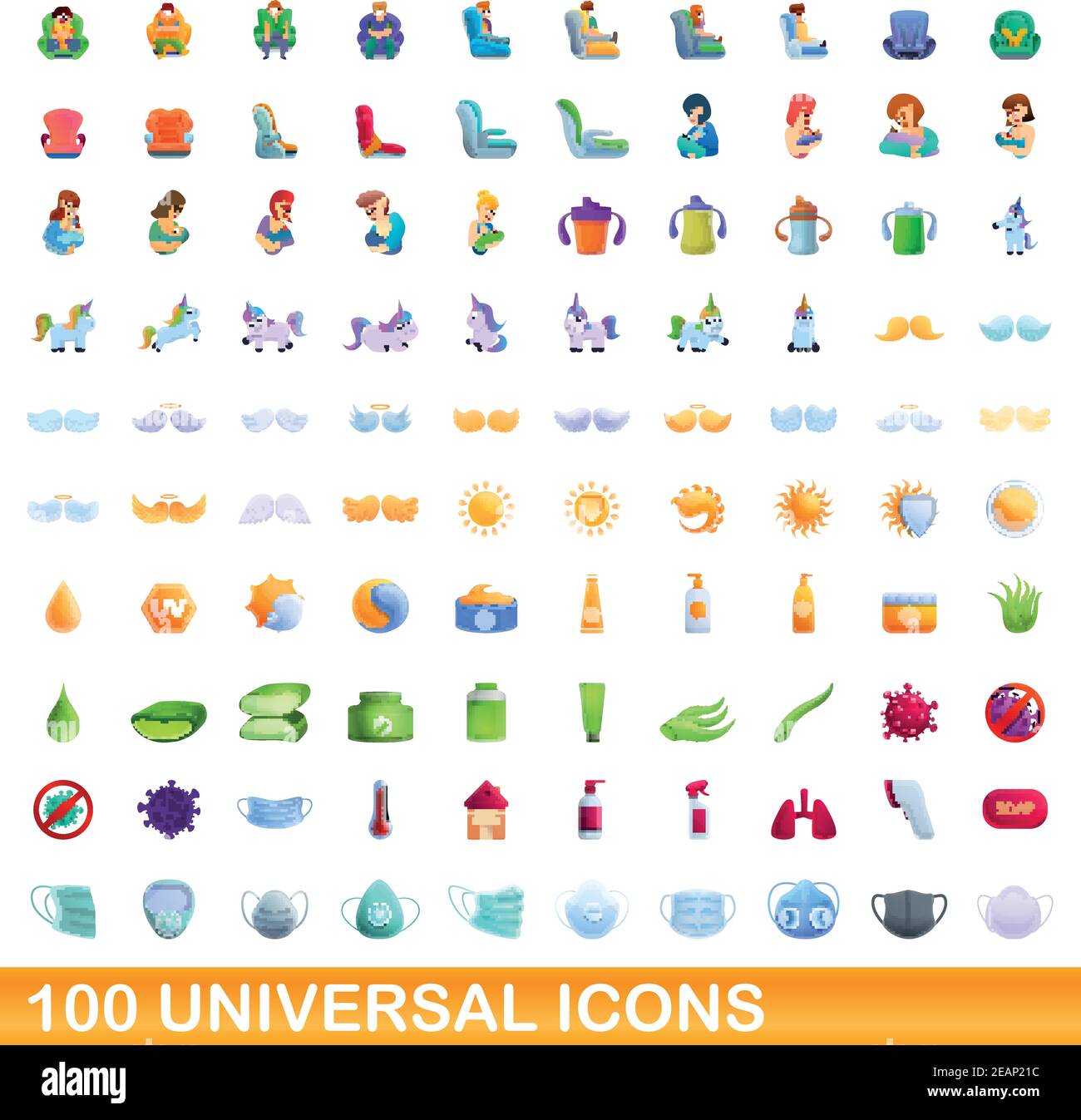100 universal icons set. Cartoon illustration of 100 universal icons ...