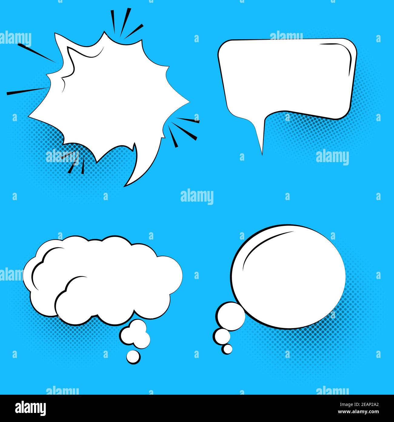 Comic Speech Bubble Set on blue background. EPS 10 Stock Vector