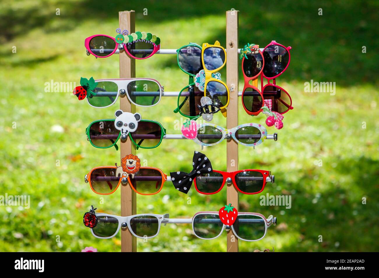 Cute sunglasses for sale stall at Underground Festival in Crystal Palace,South London Stock Photo