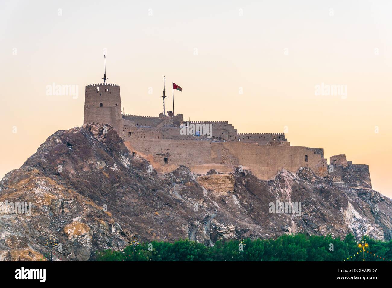 Muscat Mathra View of a fort in Muttrah district of Muscat during sunset, Oman Stock ...