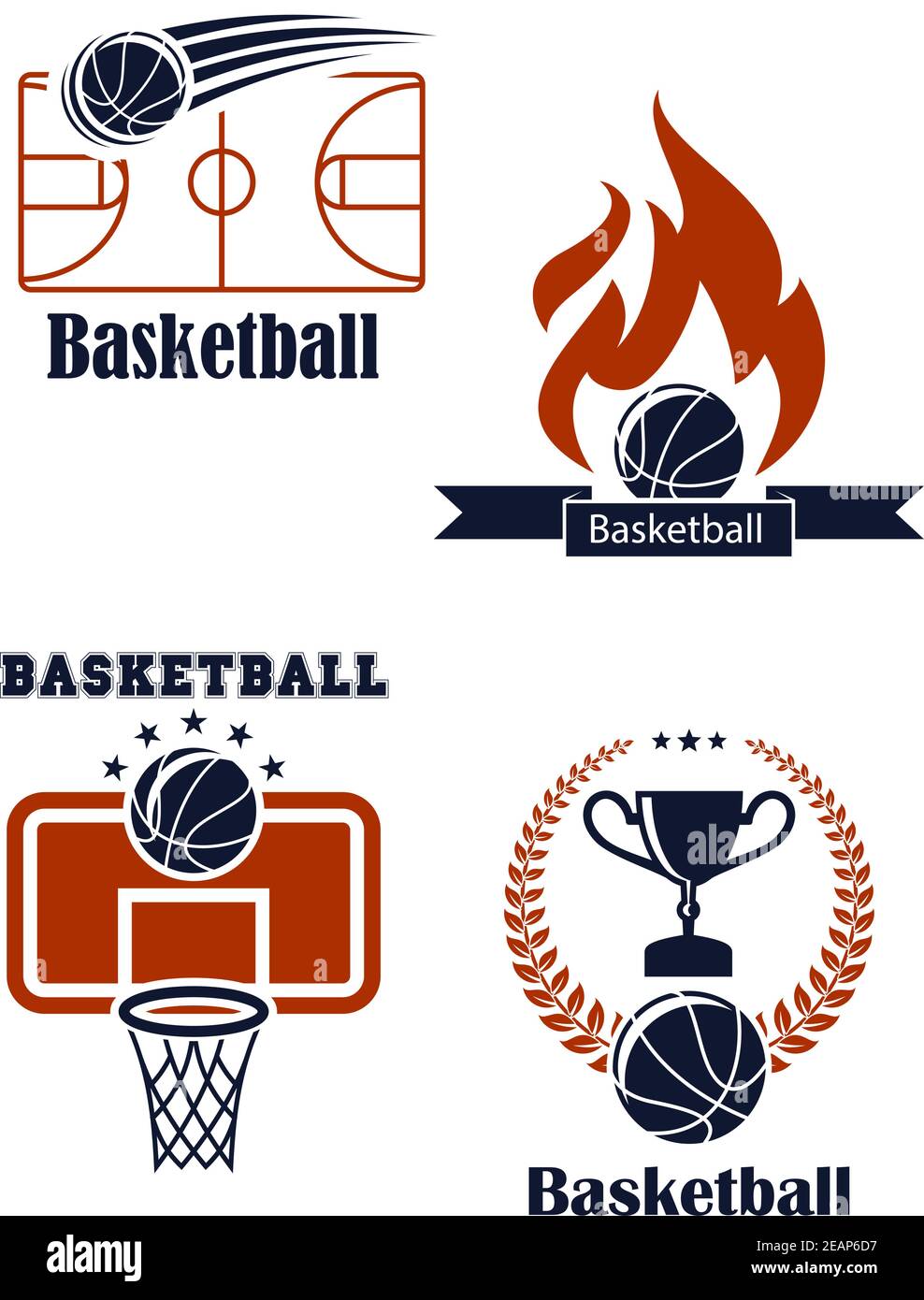 Basketball sport symbols with basketball balls empty field, basket