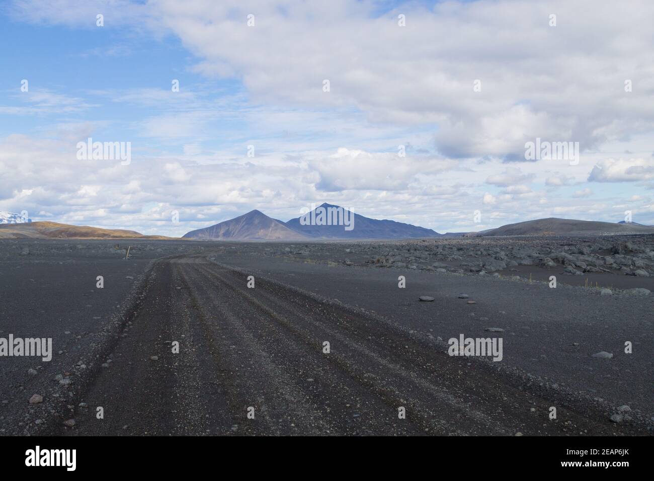 Dirt road along central highlands of Iceland. Stock Photo