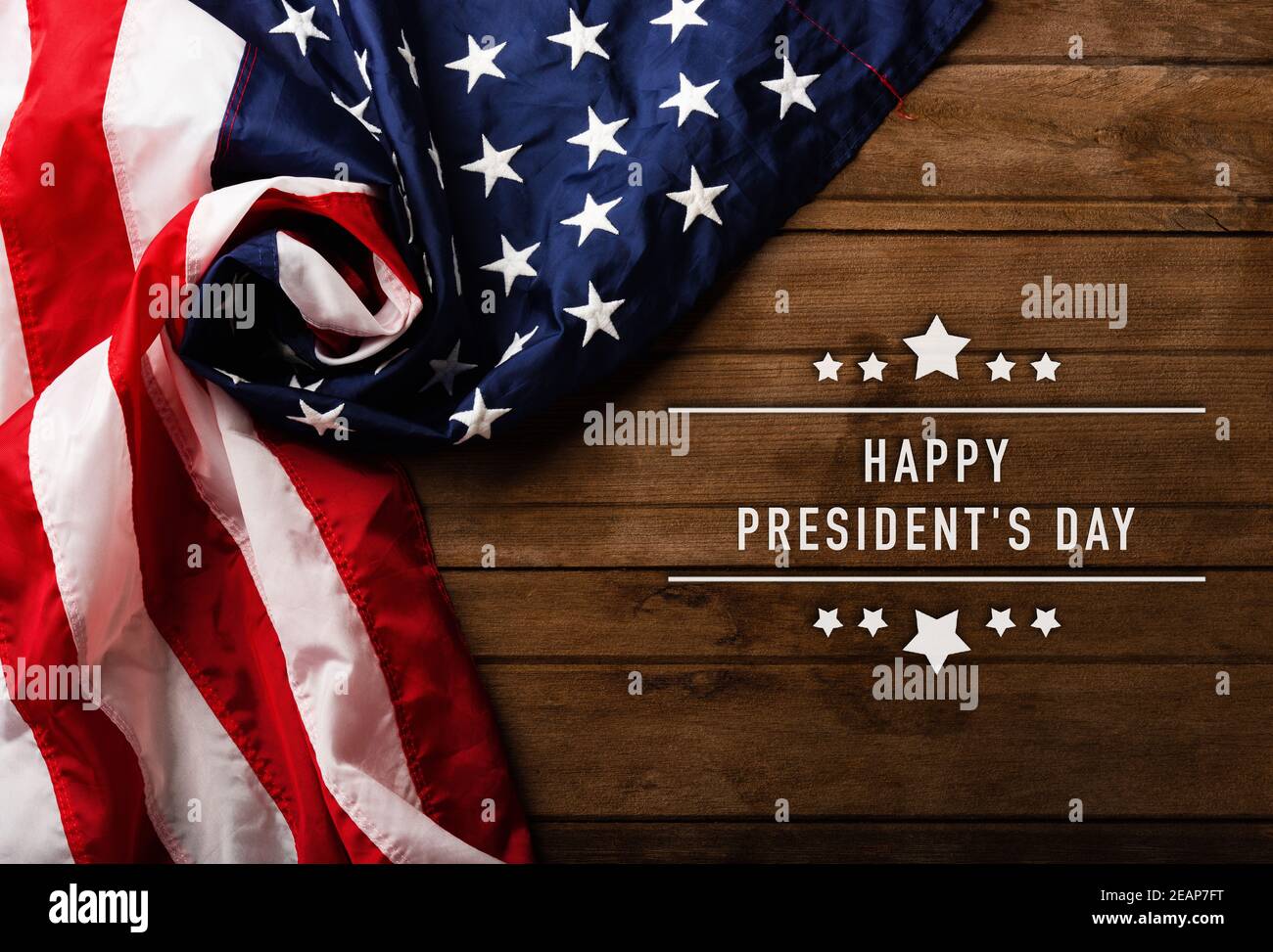 American or USA Flag with 'HAPPY PRESIDENT'S DAY' text Stock Photo
