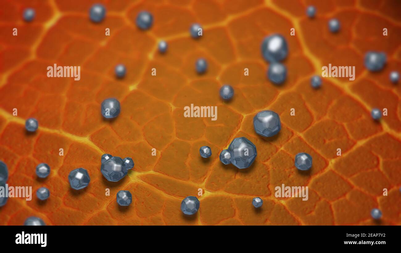 Plant nanobionics . Nano particles on surface of leaf. 3d rendering illustration Stock Photo