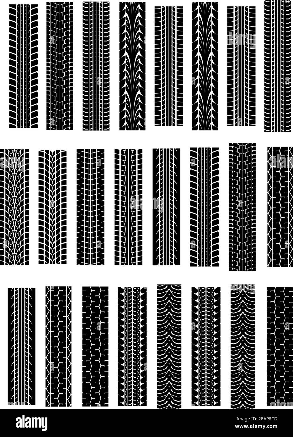 Black tyre tracks set isolated on white for racing, sports and ...