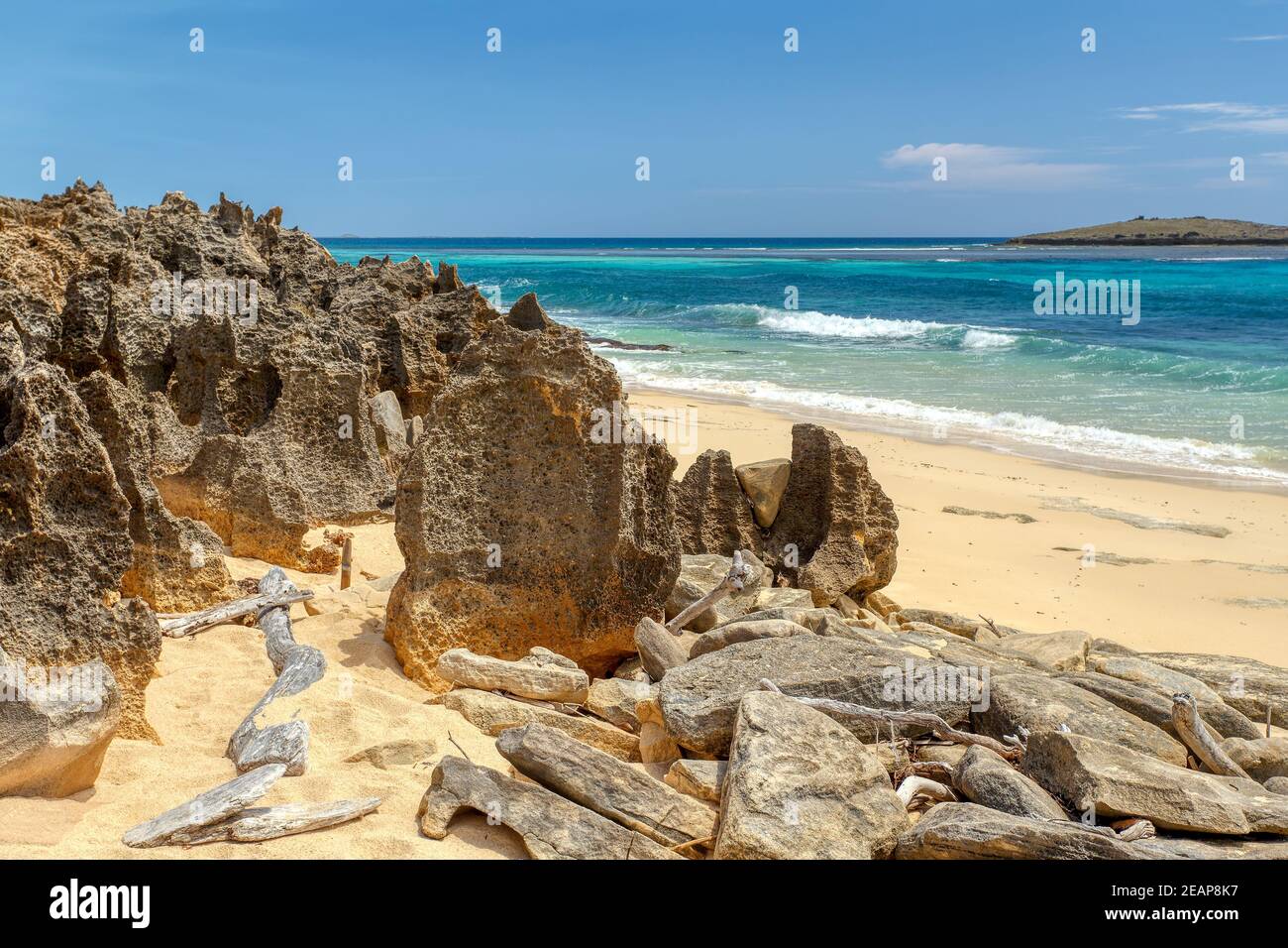 paradise sand beach in Madagascar, Antsiranana, Diego Suarez Stock Photo