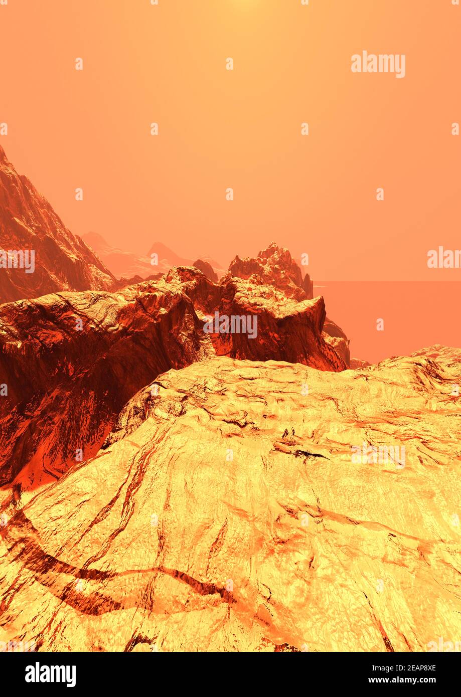 3D Rendering Planet Mars Lanscape Stock Photo