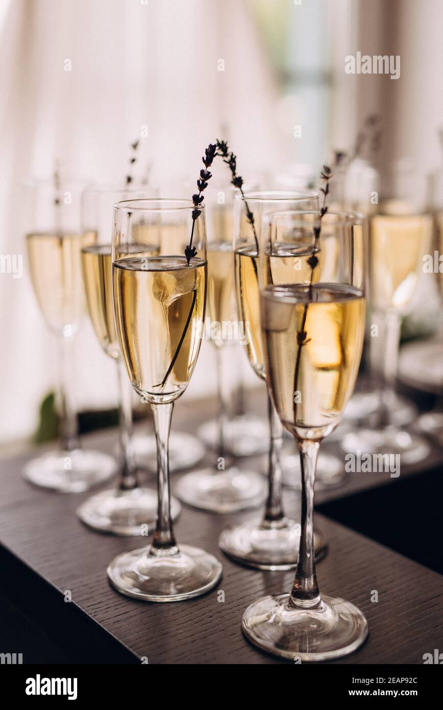 wedding glasses for wine and champagne Stock Photo
