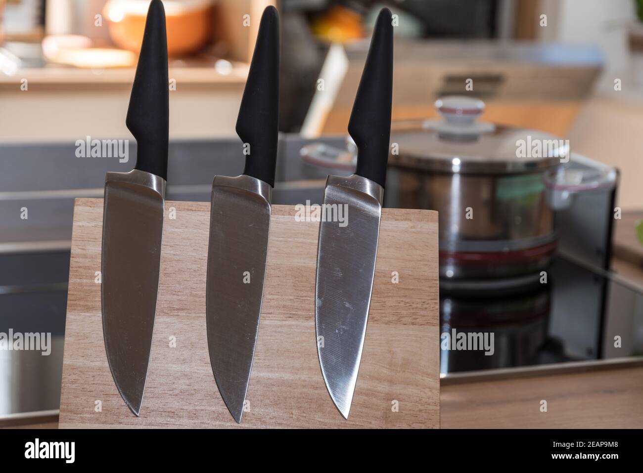 Magnetic knife board - kitchen gadgets Stock Photo