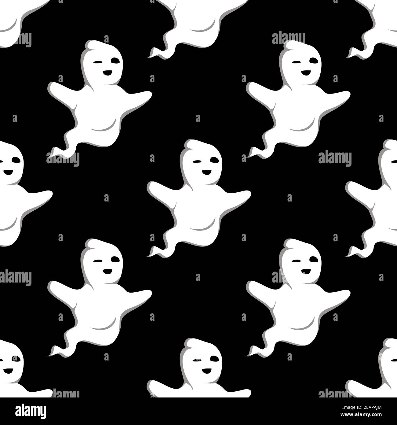 Flying cute Halloween ghots in seamless pattern for seasonal design and background Stock Vector