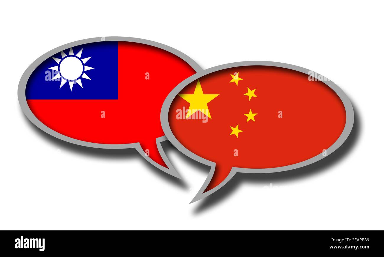 China and Taiwan flag speech bubbles isolated Stock Photo