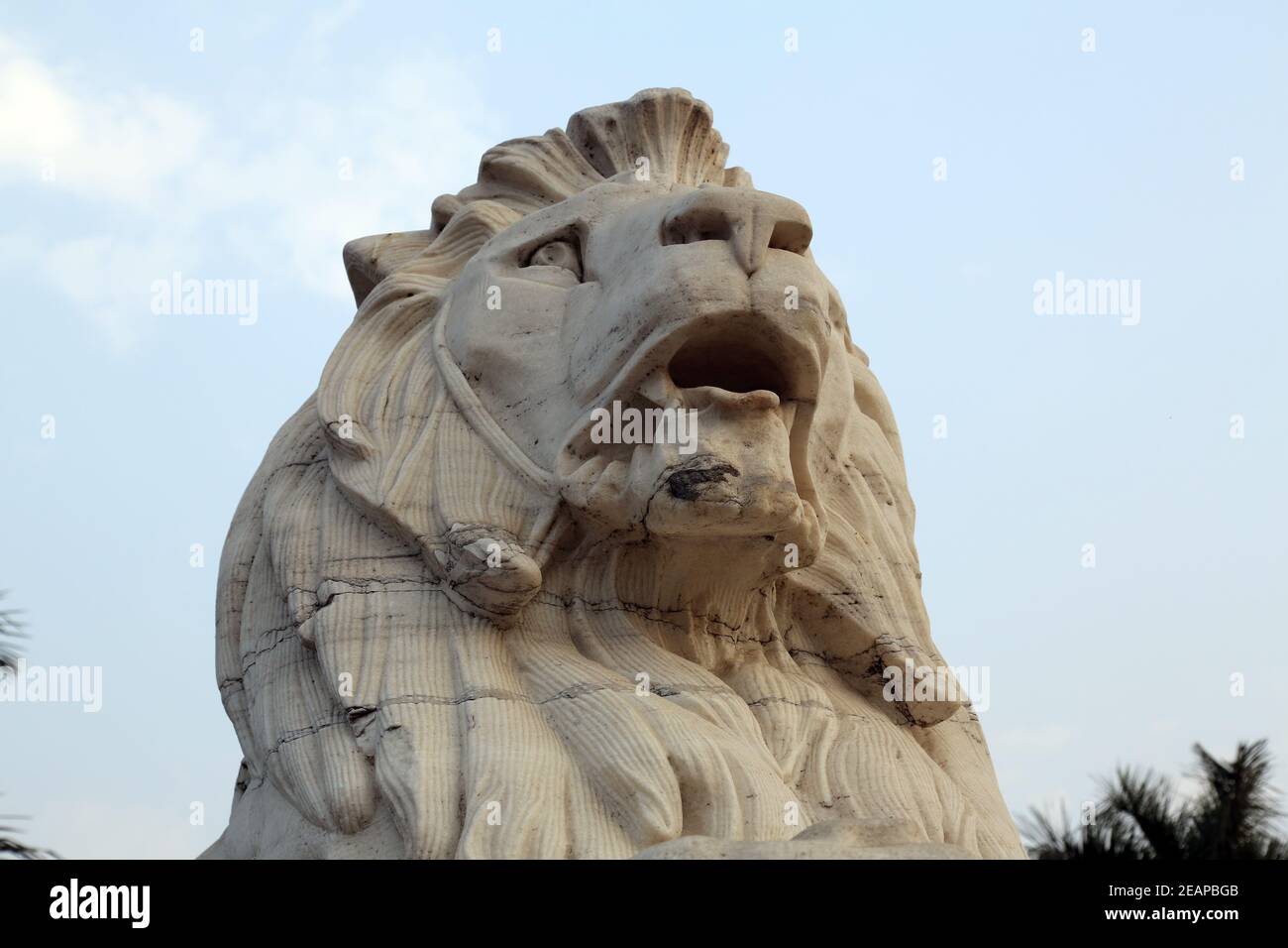 Antique Lion Statue at Victoria Memorial Gate, Kolkata, India Stock