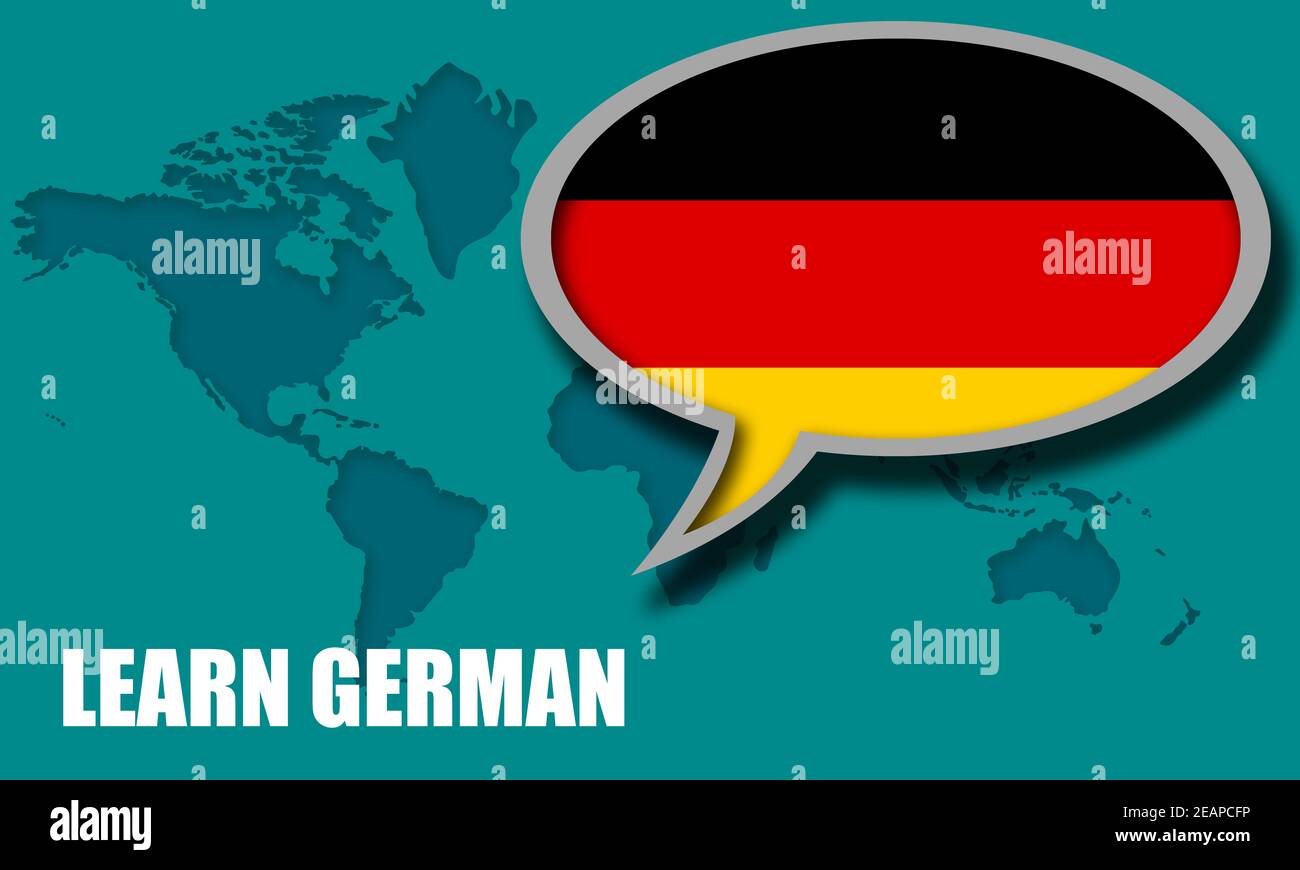 Learn German language speak bubble on red backround Stock Photo