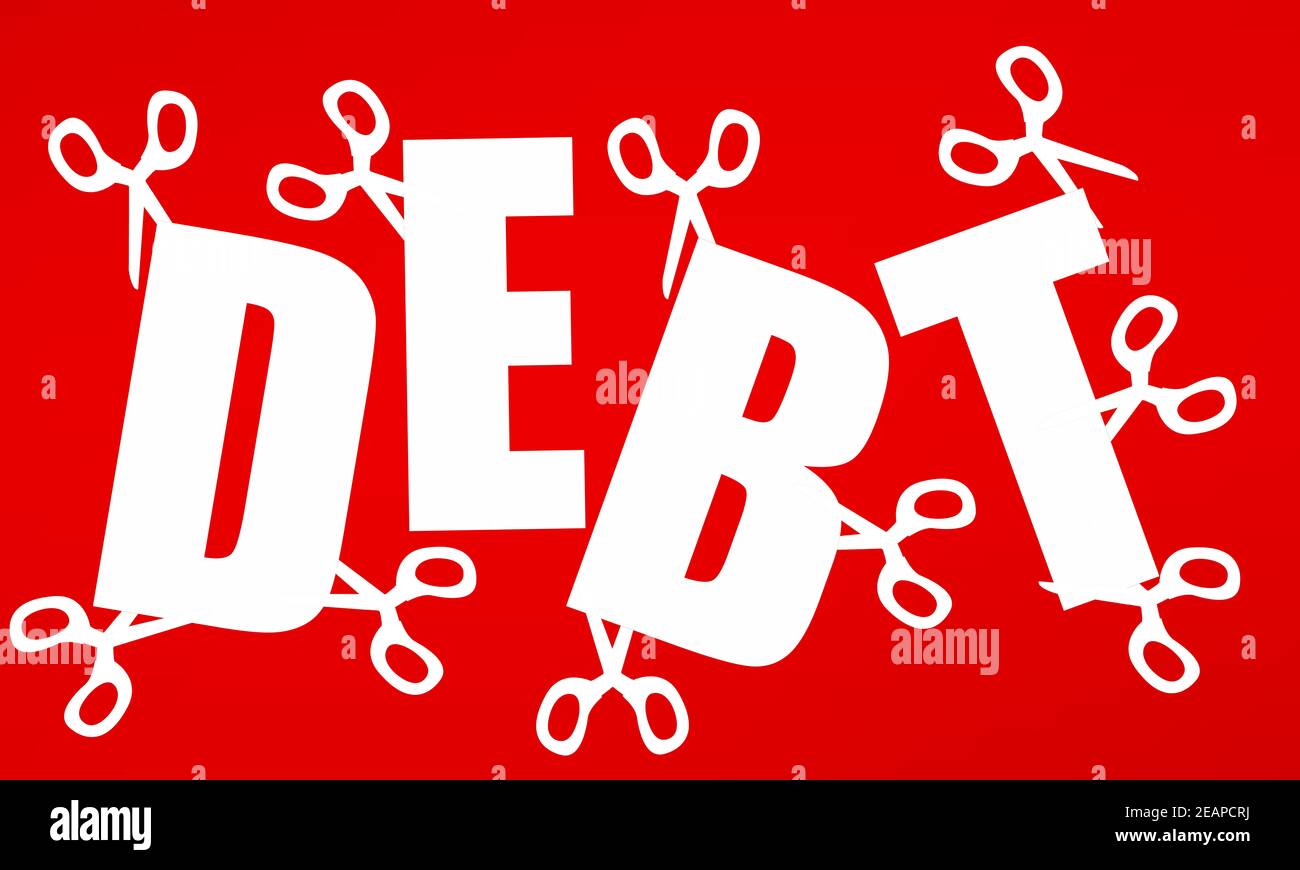 Use scissors to cut away debt. Concept of debt management Stock Photo