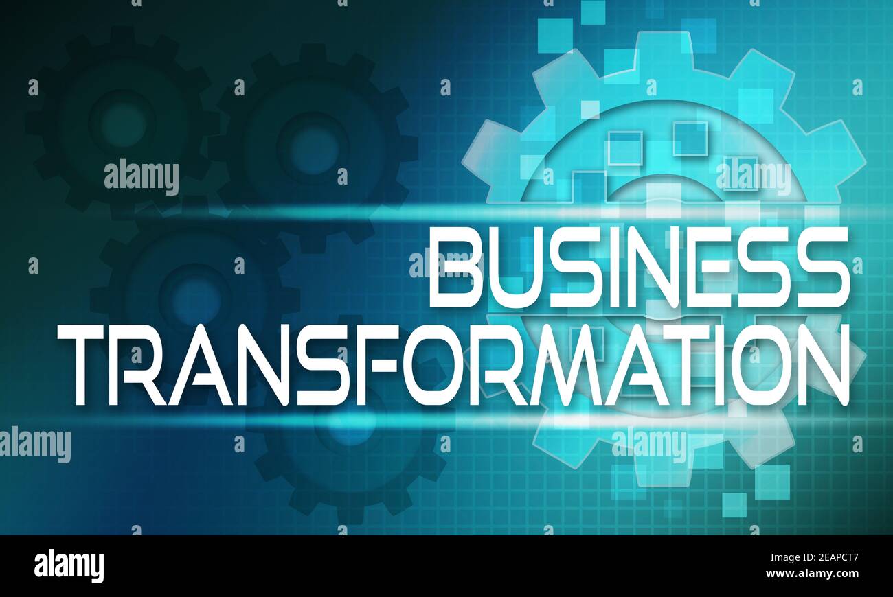 Business transformation concept text on the mechanism of gears ...