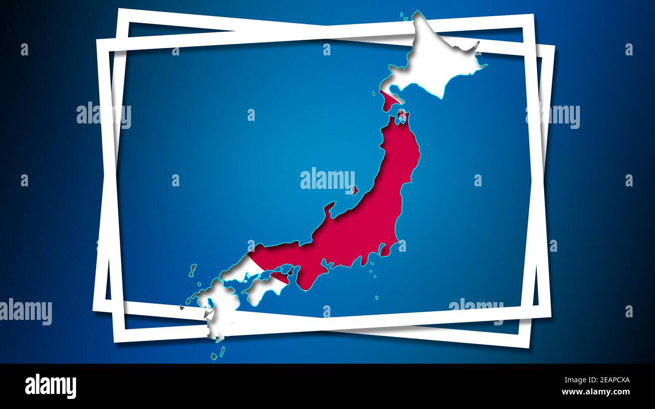 Map of Japan land border with flag in white frames Stock Photo Alamy