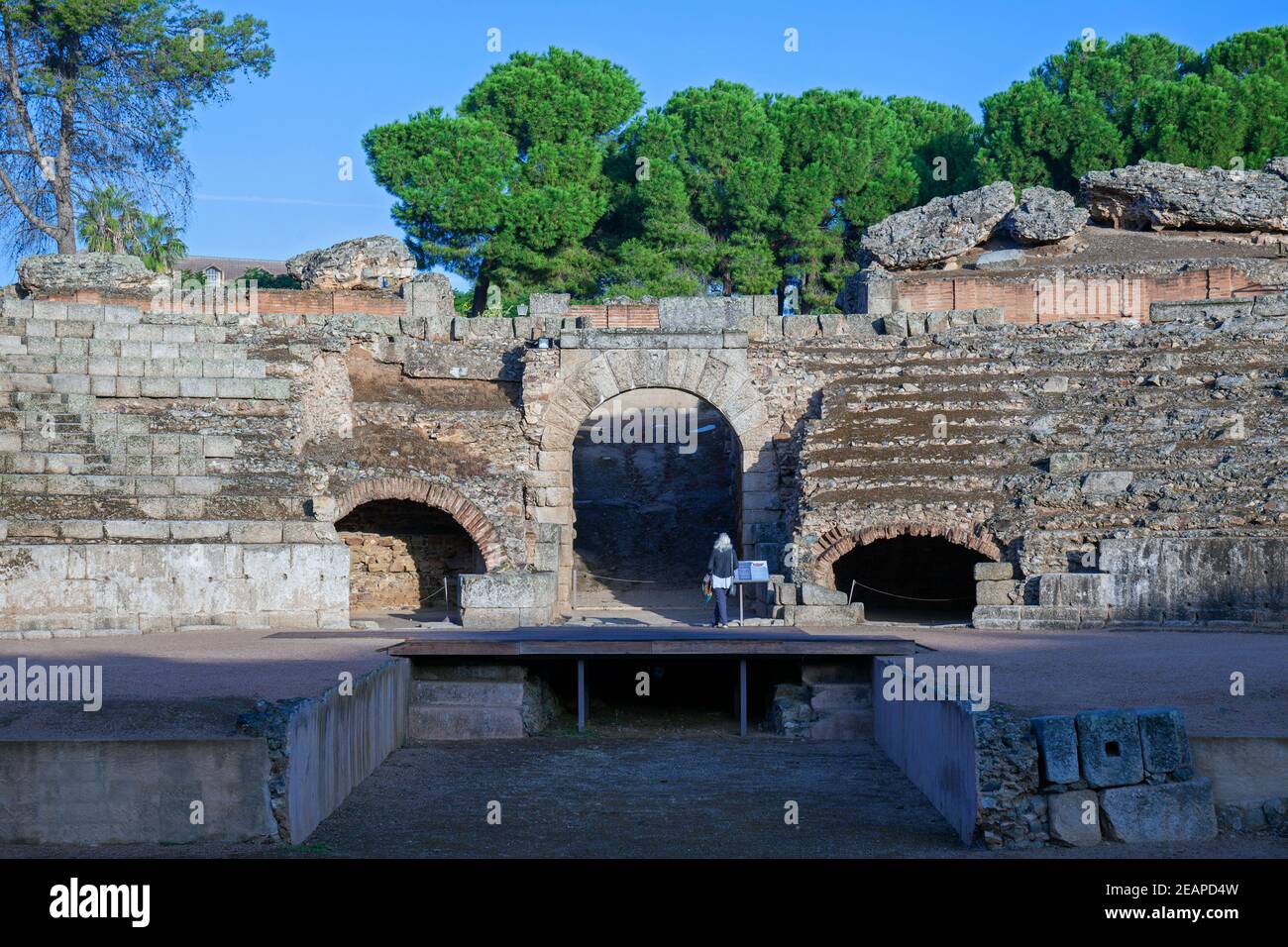 Europe, Spain, Badajoz, Merida, Amphitheatre of Merida (Ancient Roman ...