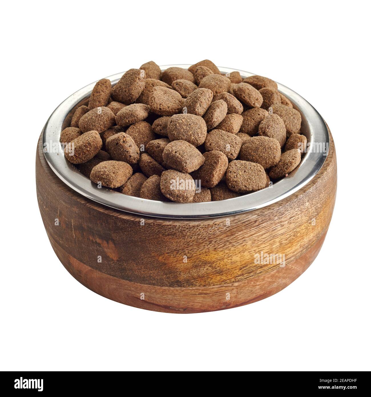 Bowl of balanced nutritious dried pet pellets for your cat or dog in a high angle view isolated on white Stock Photo