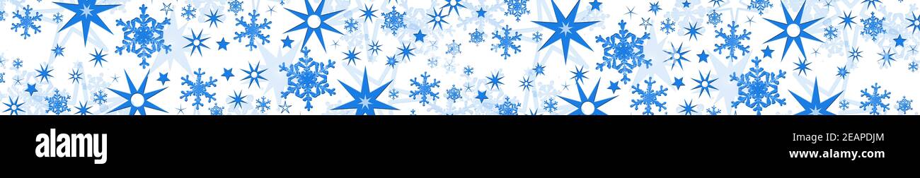 Christmas decoration in blue on long banner - different snowflakes and ...