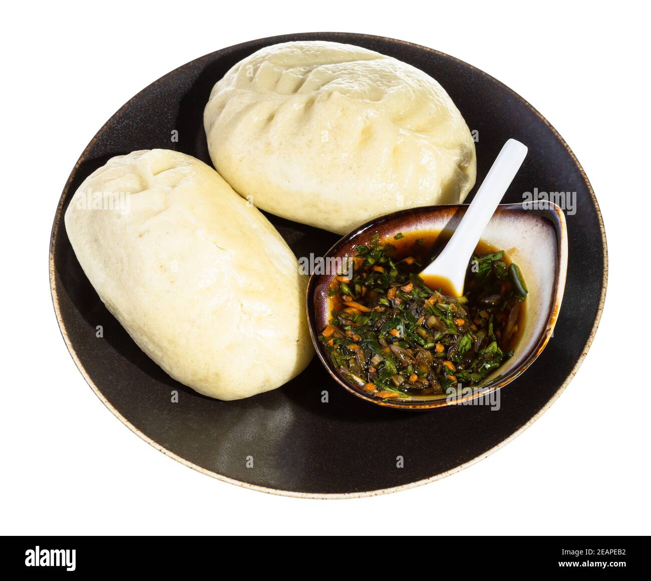 portion of cooked Wang Mandu Pyanse on plate Stock Photo