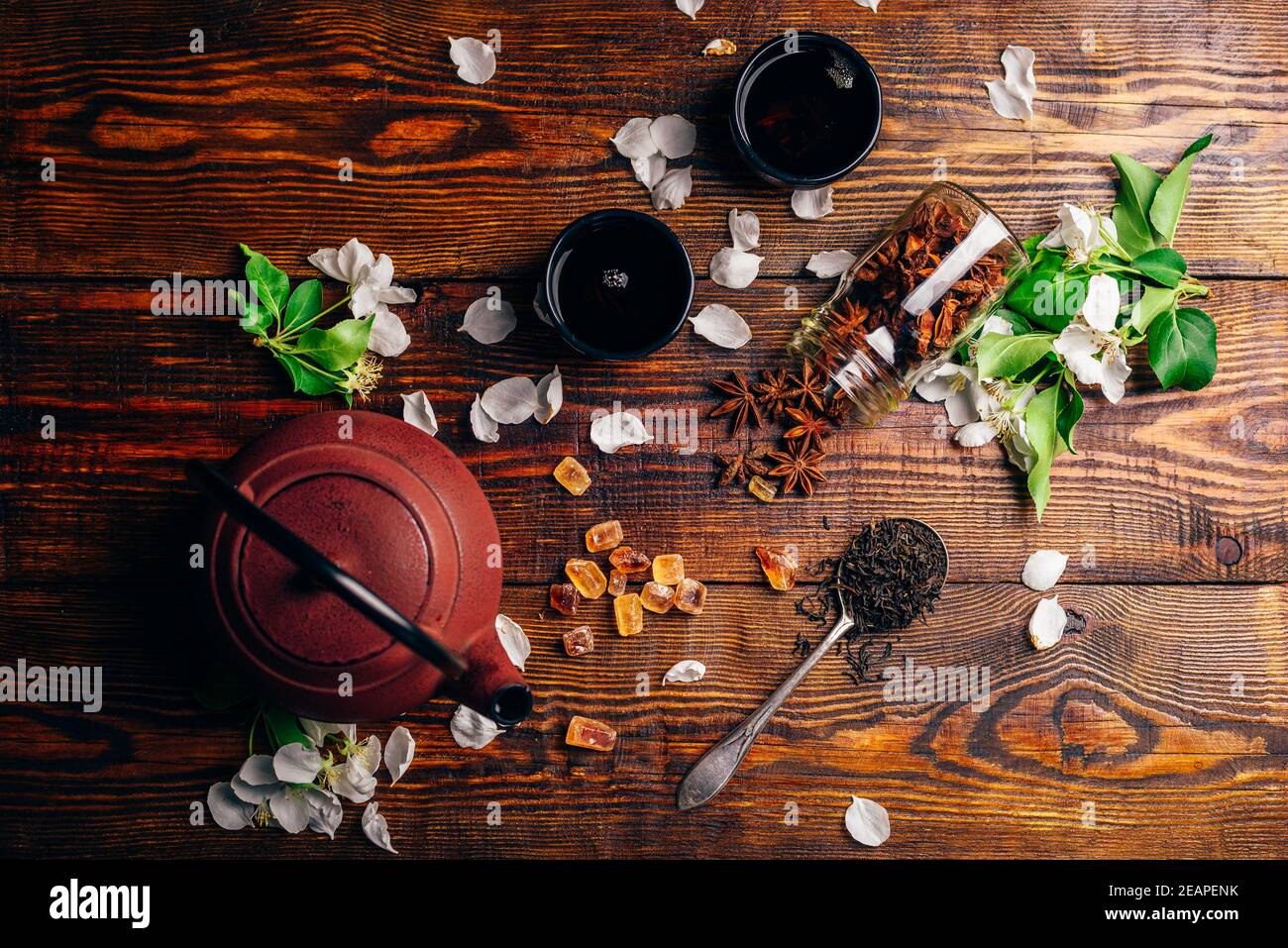 Tea with Flowers and Condiment. Stock Photo